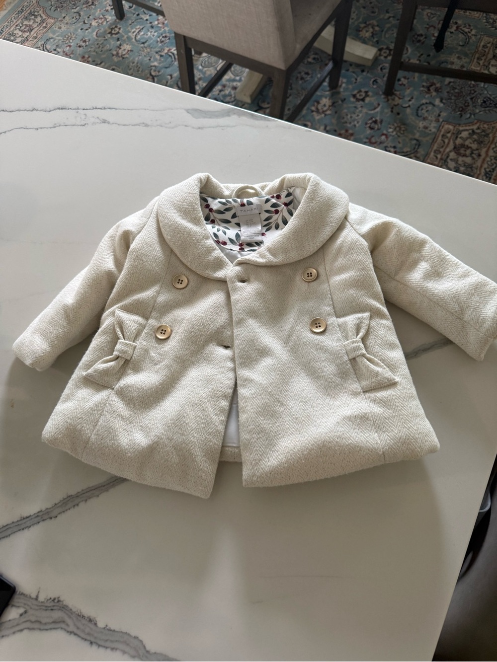 Baby Girls' Cream Peacoat Jacket with collar